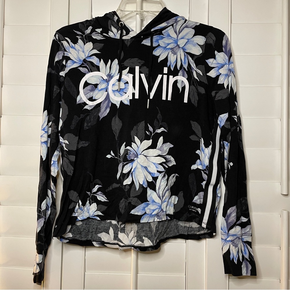Calvin Klein Womens Floral Light Sweater Size XS Color Black, White and Blue